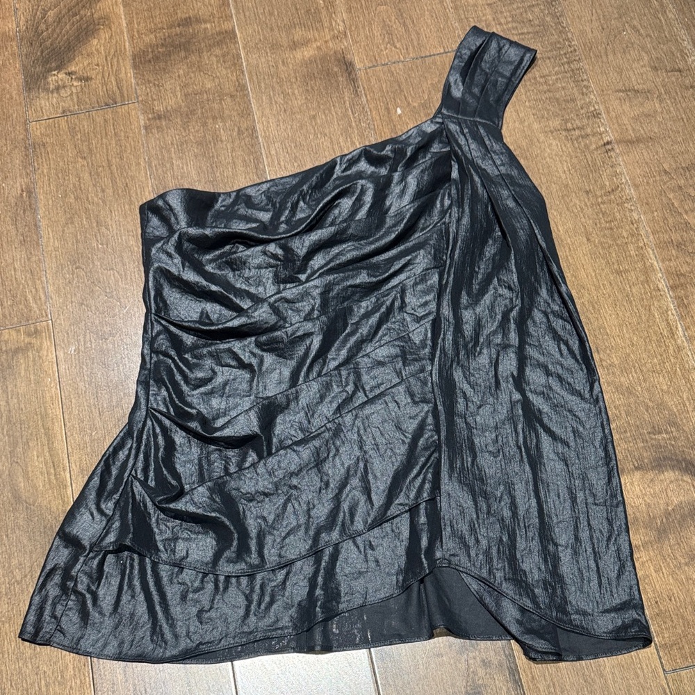 BCBGMaxAzria Shimmering Black One-Shoulder top